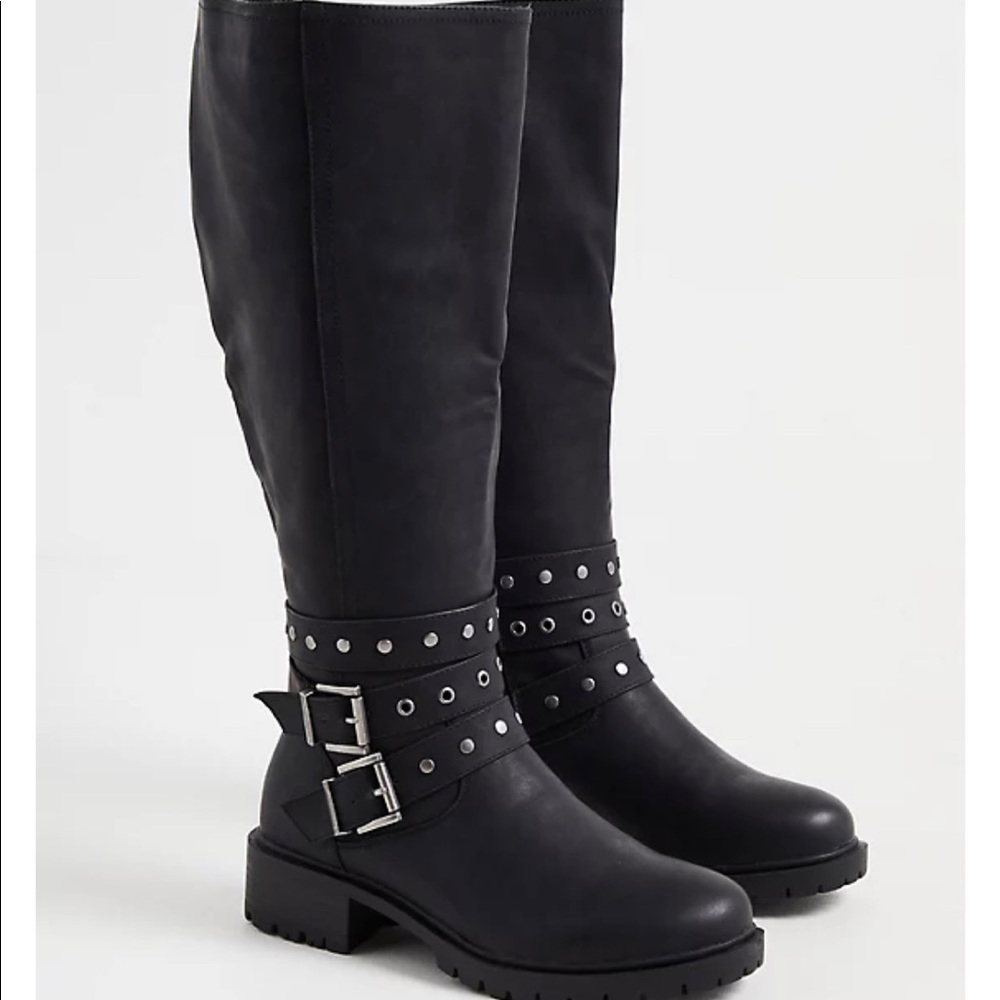 Torrid Studded Wrap Knee Boot - Black Faux Leather (WW) Sz 8